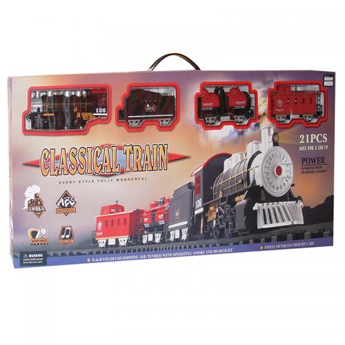 Детская железная дорога Classical Train 3501-3A на батарейках (свет, звук, дым, 21 деталь)